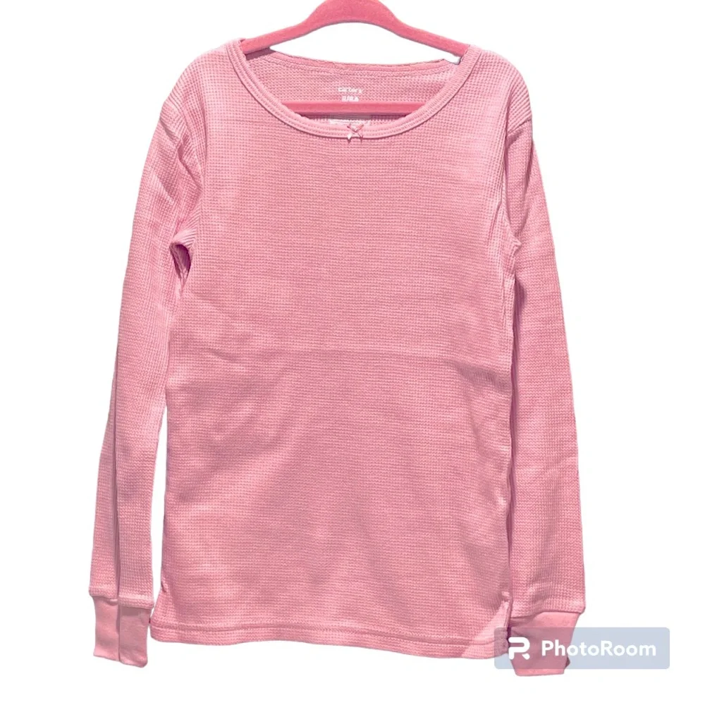 Carter’s Girls Size 8 or 8A Long Sleeve Top Solid Pink Small Waffle Knit NWT